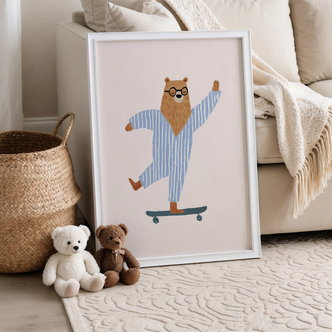 Skateboarding Bear in Pajamas