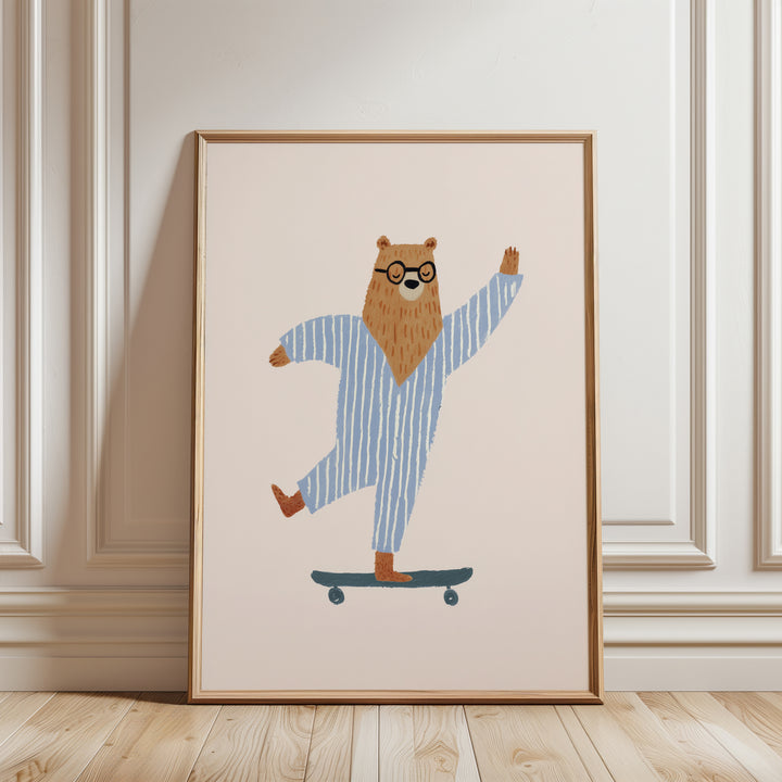 Skateboarding Bear in Pajamas