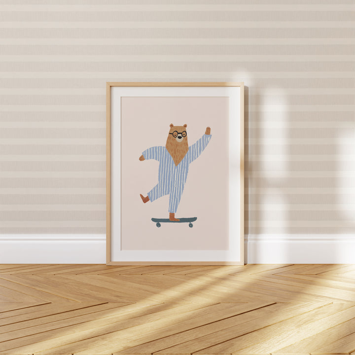 Skateboarding Bear in Pajamas