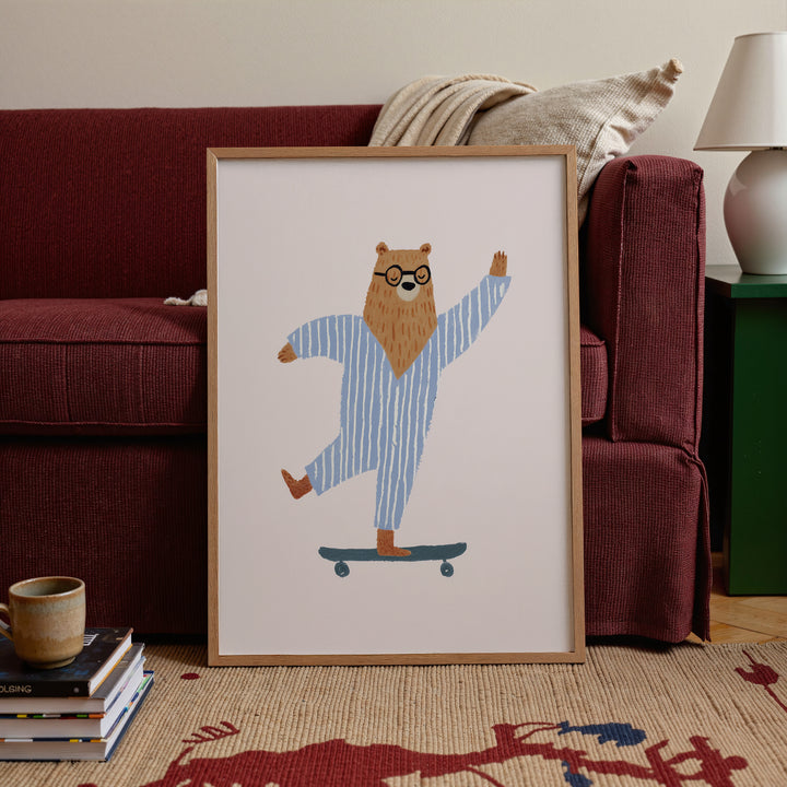 Skateboarding Bear in Pajamas