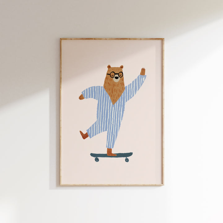 Skateboarding Bear in Pajamas