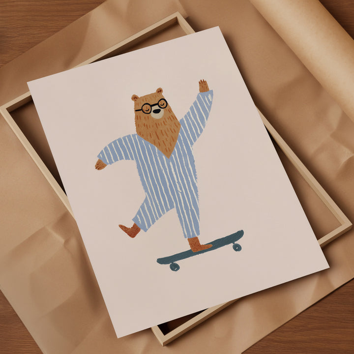 Skateboarding Bear in Pajamas