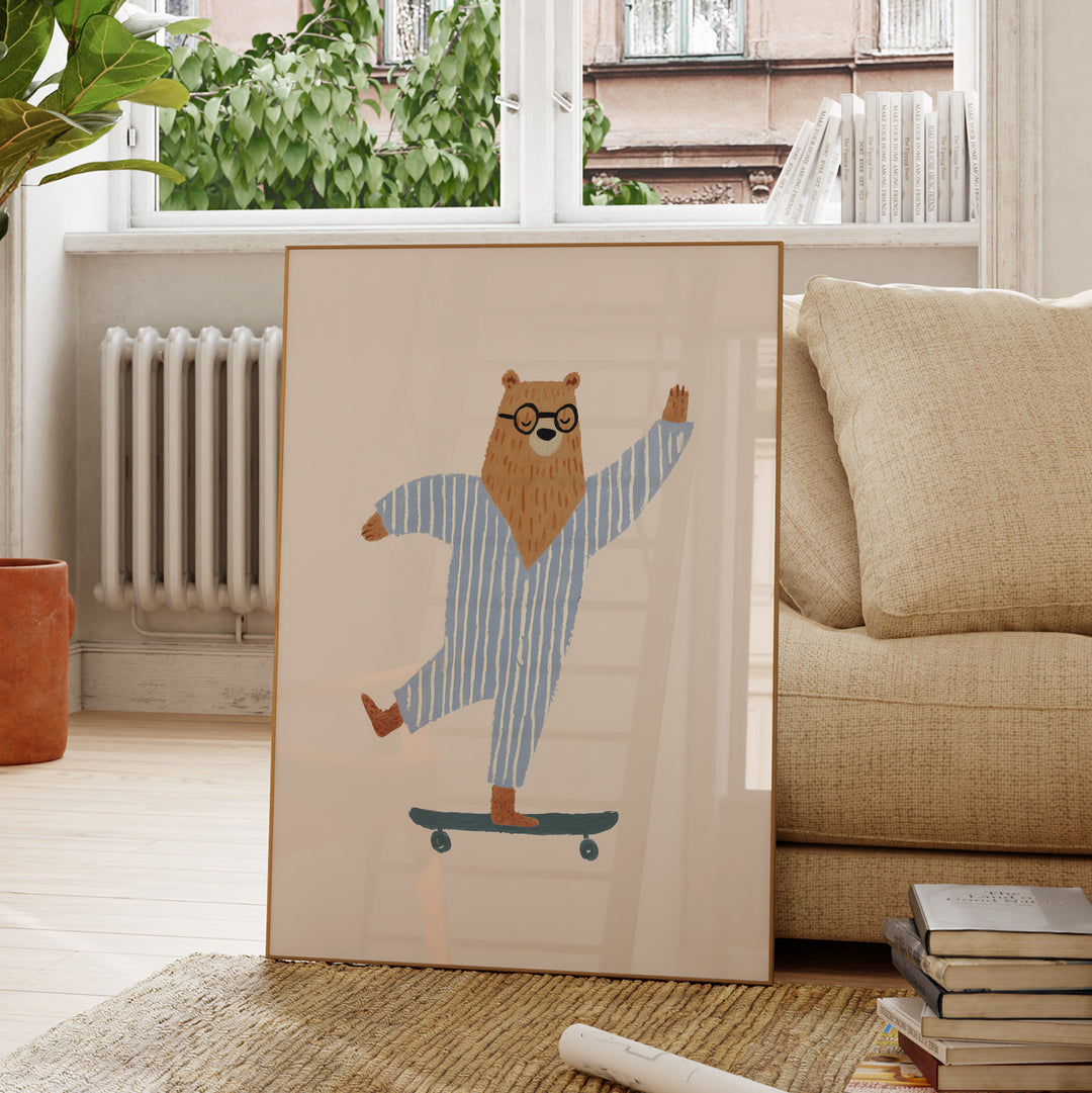 Skateboarding Bear in Pajamas