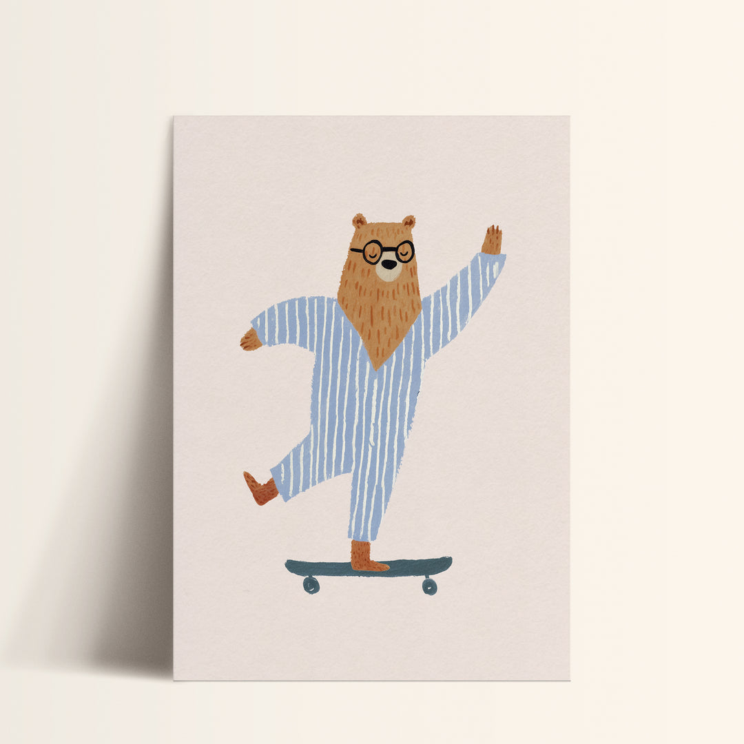 Skateboarding Bear in Pajamas