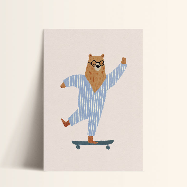 Skateboarding Bear in Pajamas