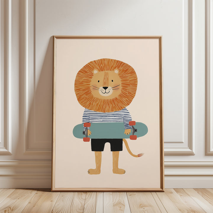 Lion on Skateboard Print | Cool Safari Animal Nursery Wall Art