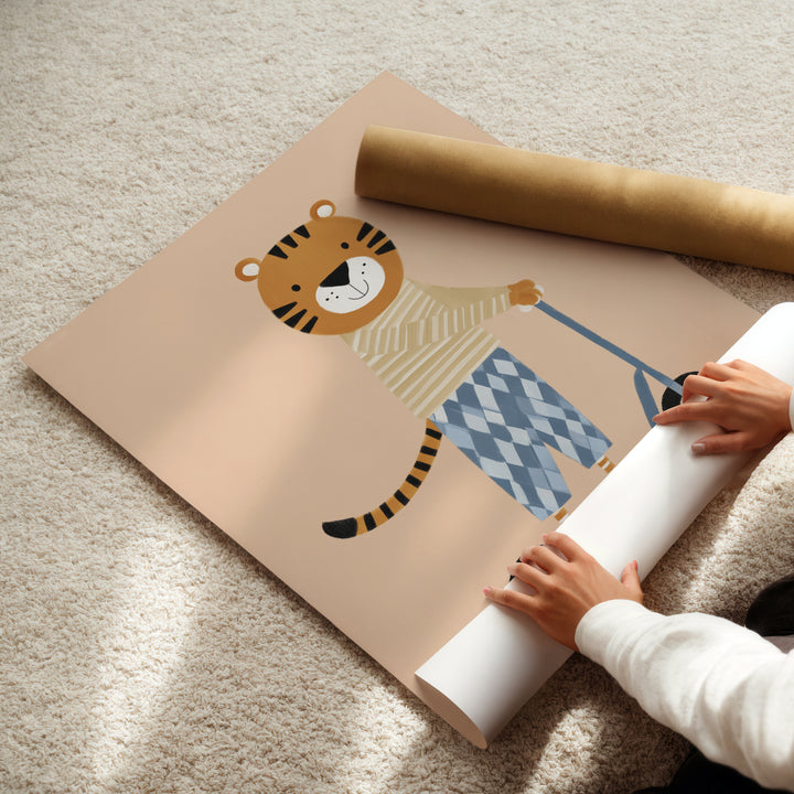 Tiger on Scooter Print | Playful Safari Animal Nursery Art
