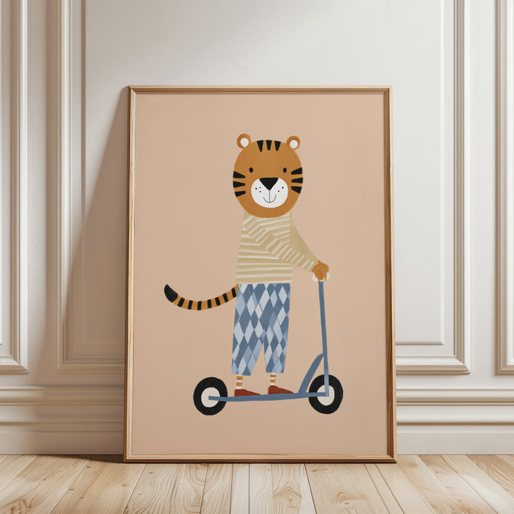 Tiger on Scooter Print | Playful Safari Animal Nursery Art