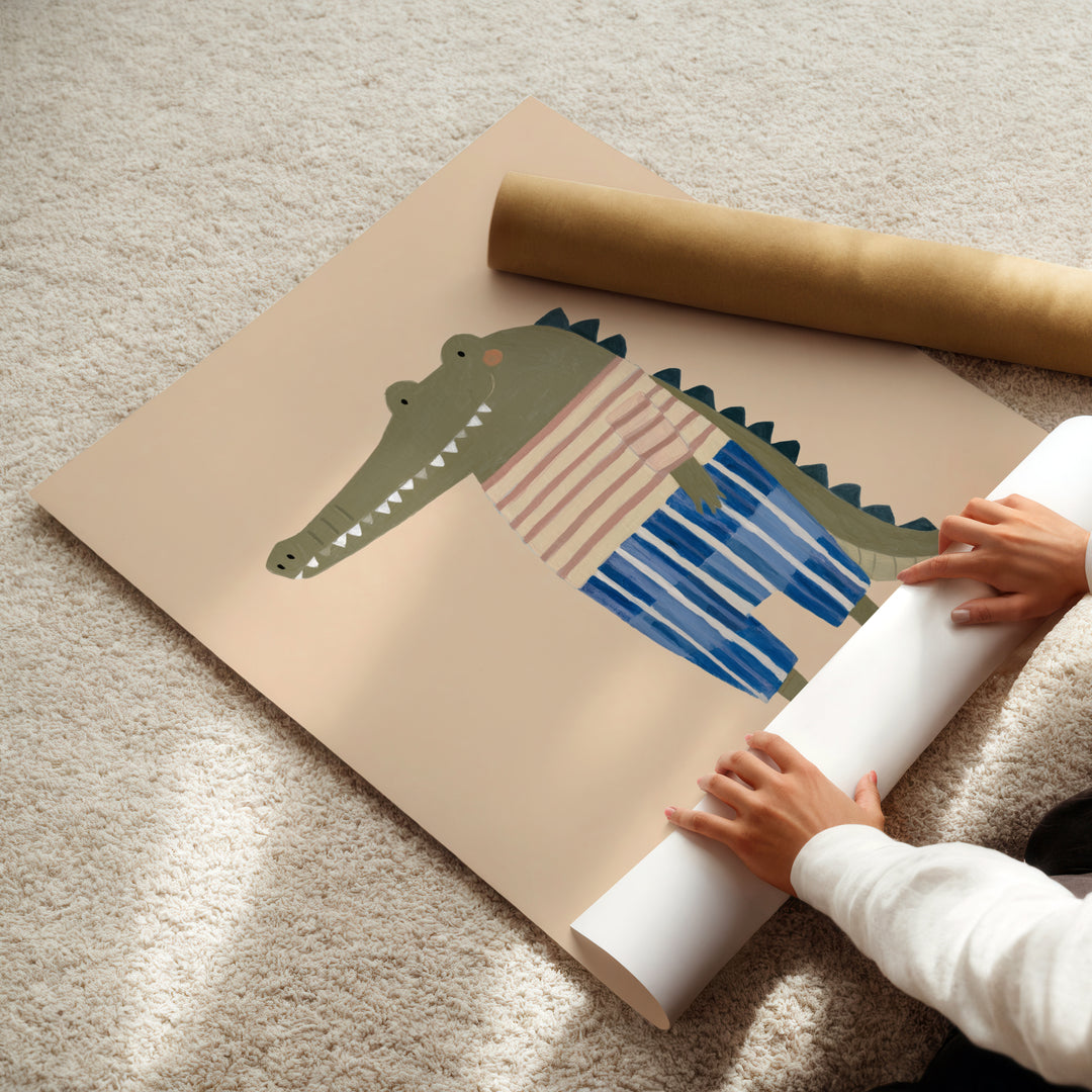 Crocodile in Stripes Print | Fun Safari Animal Nursery Wall Art