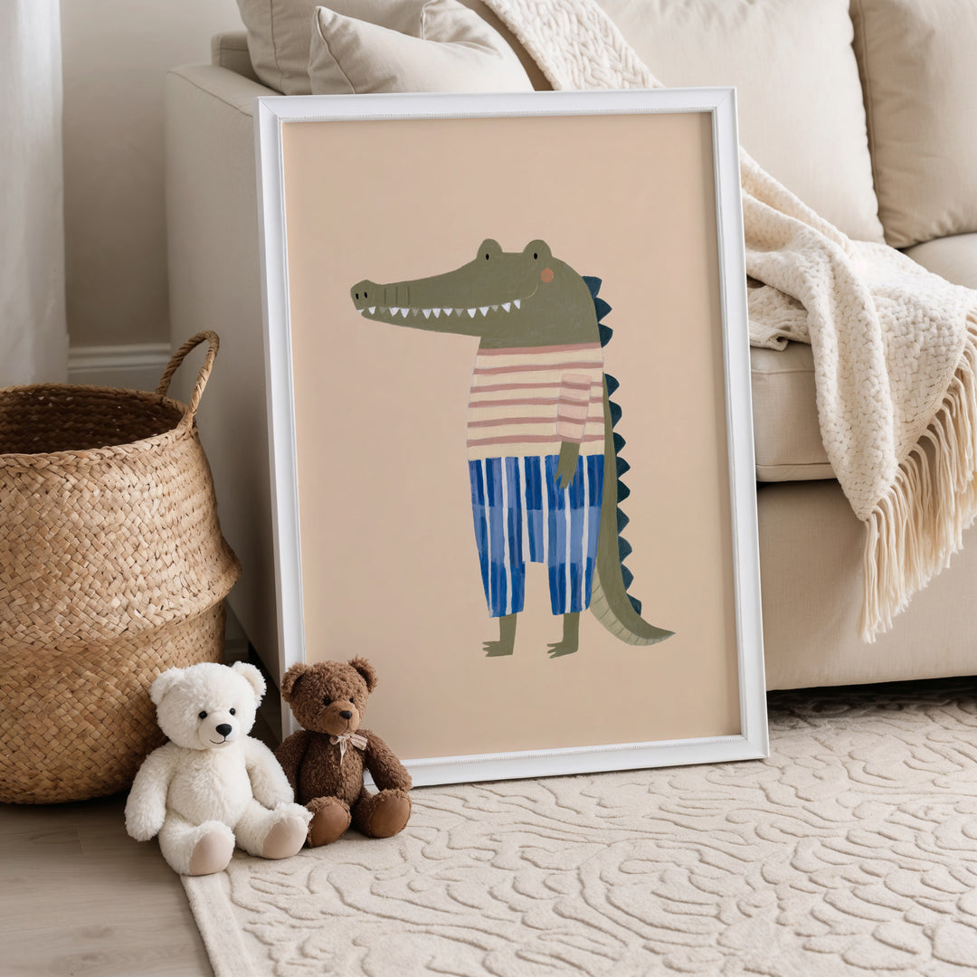 Crocodile in Stripes Print | Fun Safari Animal Nursery Wall Art
