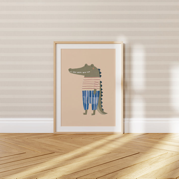 Crocodile in Stripes Print | Fun Safari Animal Nursery Wall Art