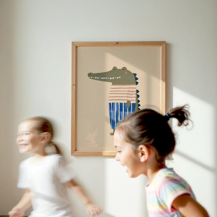 Crocodile in Stripes Print | Fun Safari Animal Nursery Wall Art