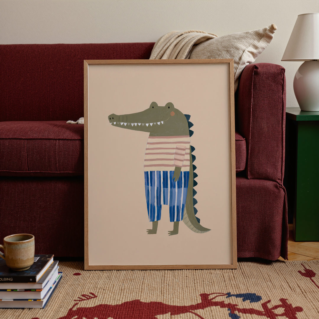 Crocodile in Stripes Print | Fun Safari Animal Nursery Wall Art