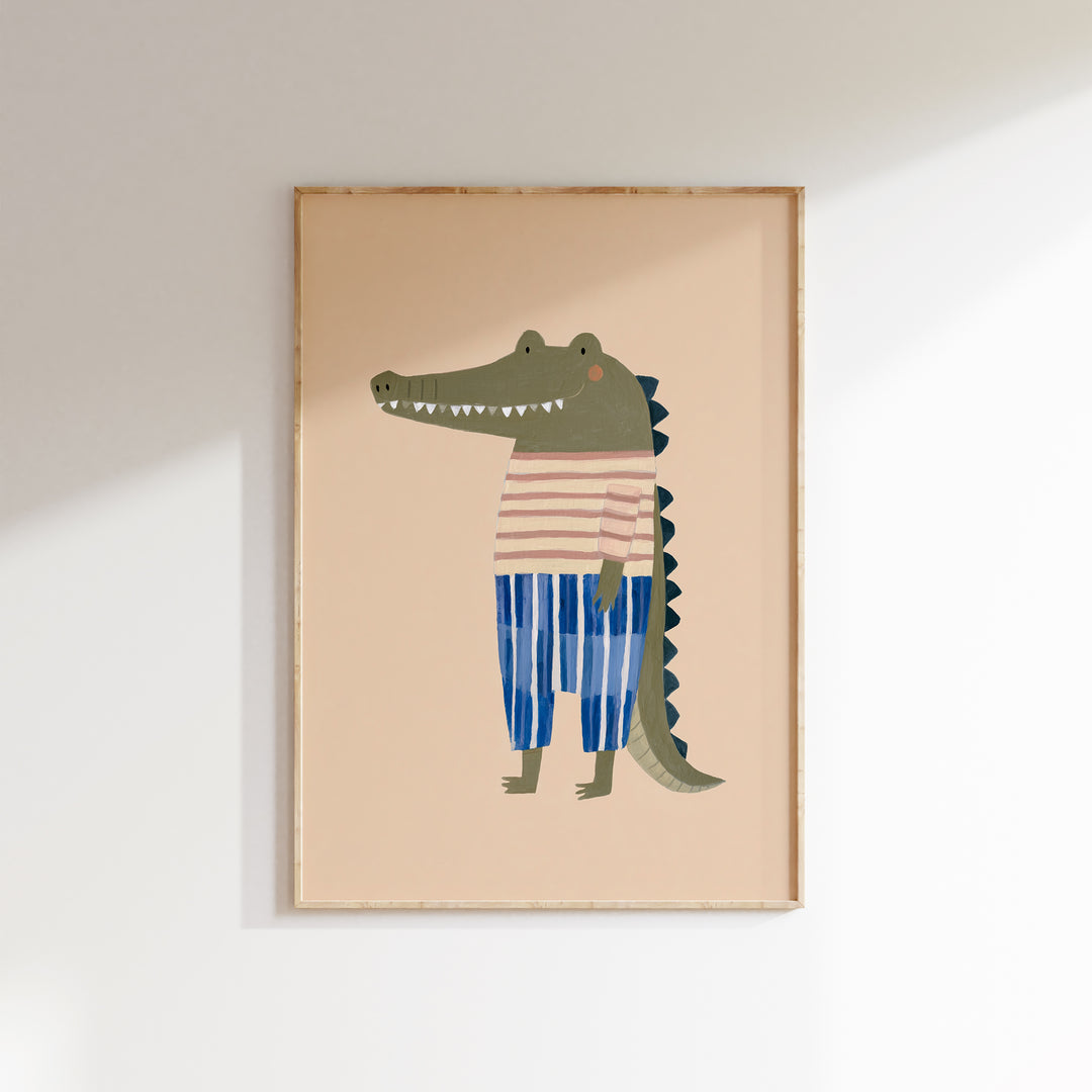 Crocodile in Stripes Print | Fun Safari Animal Nursery Wall Art
