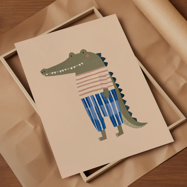 Crocodile in Stripes Print | Fun Safari Animal Nursery Wall Art