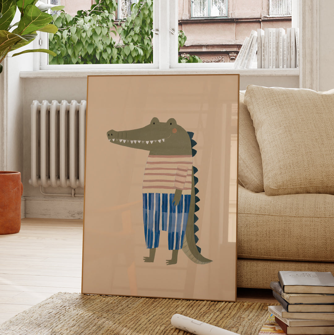 Crocodile in Stripes Print | Fun Safari Animal Nursery Wall Art