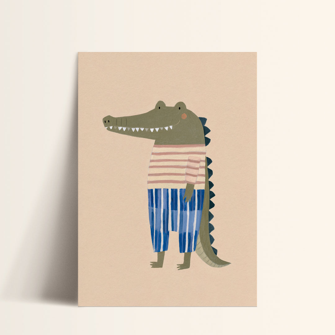 Crocodile in Stripes Print | Fun Safari Animal Nursery Wall Art
