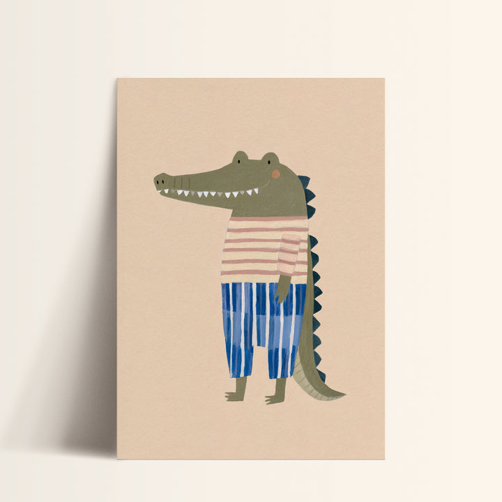 Crocodile in Stripes Print | Fun Safari Animal Nursery Wall Art