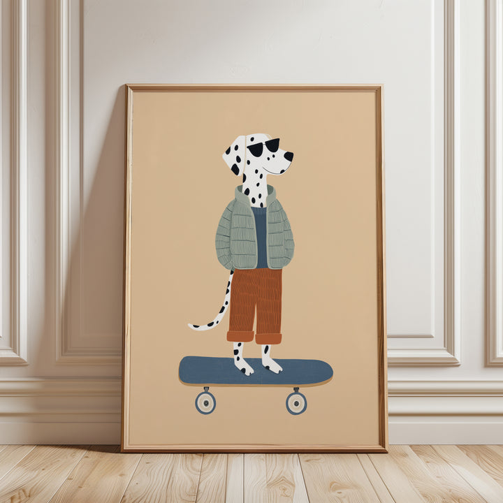 Dalmatian on Skateboard Print | Cool Dog Nursery Wall Art