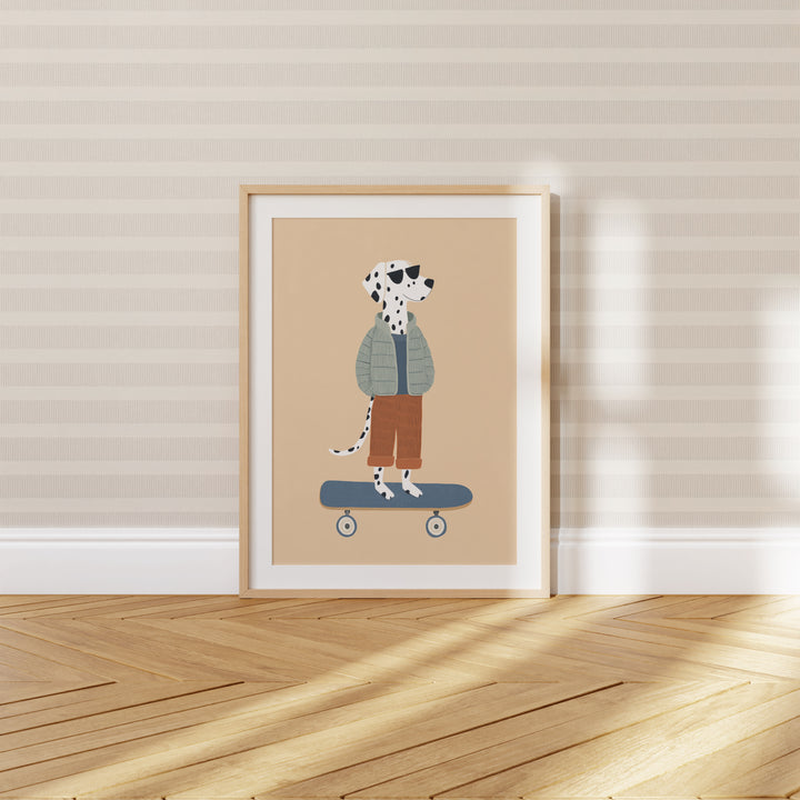 Dalmatian on Skateboard Print | Cool Dog Nursery Wall Art