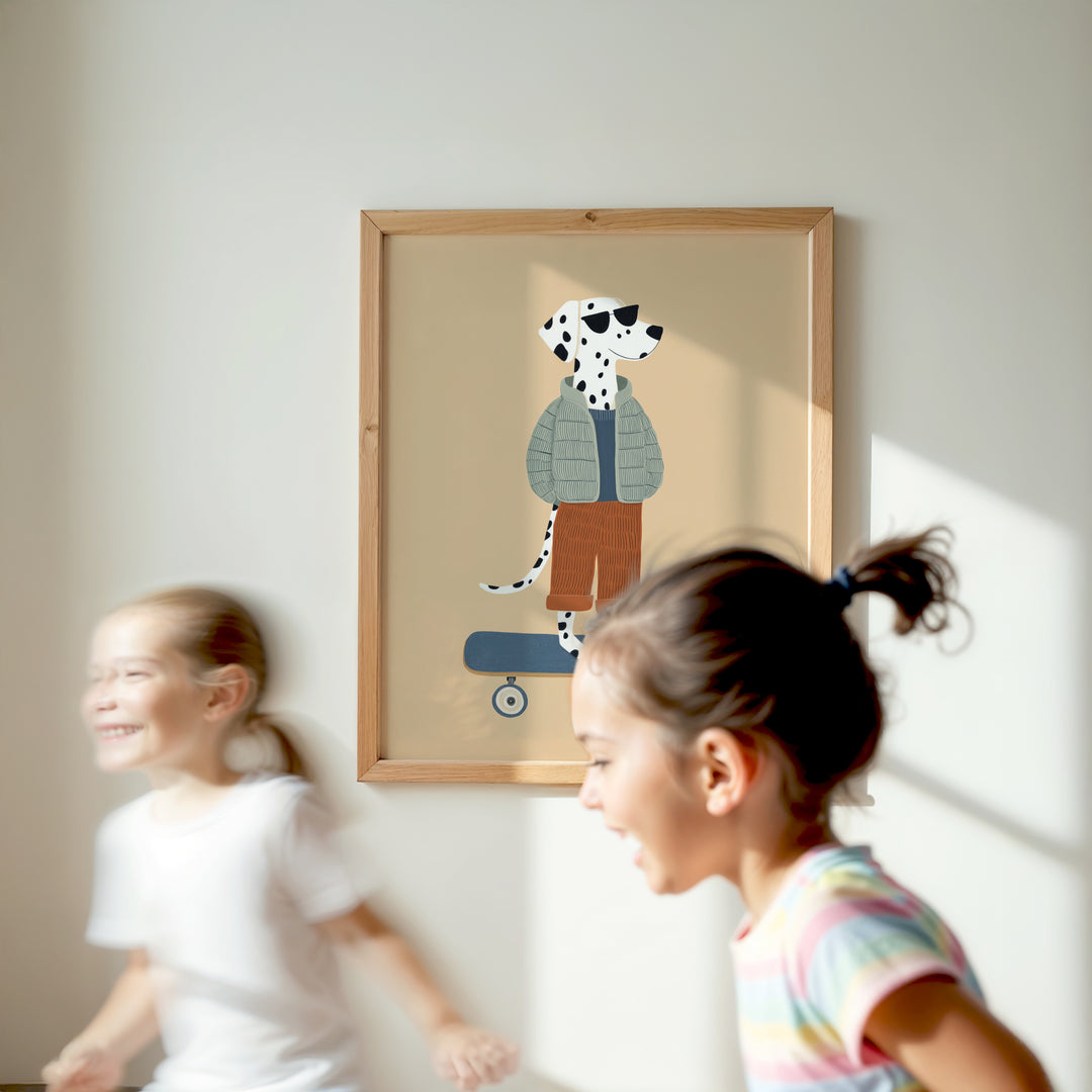 Dalmatian on Skateboard Print | Cool Dog Nursery Wall Art