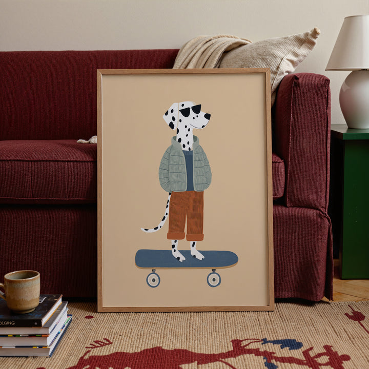Dalmatian on Skateboard Print | Cool Dog Nursery Wall Art