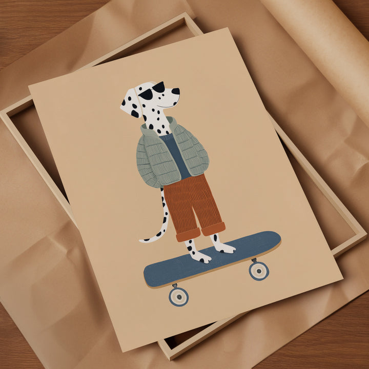 Dalmatian on Skateboard Print | Cool Dog Nursery Wall Art