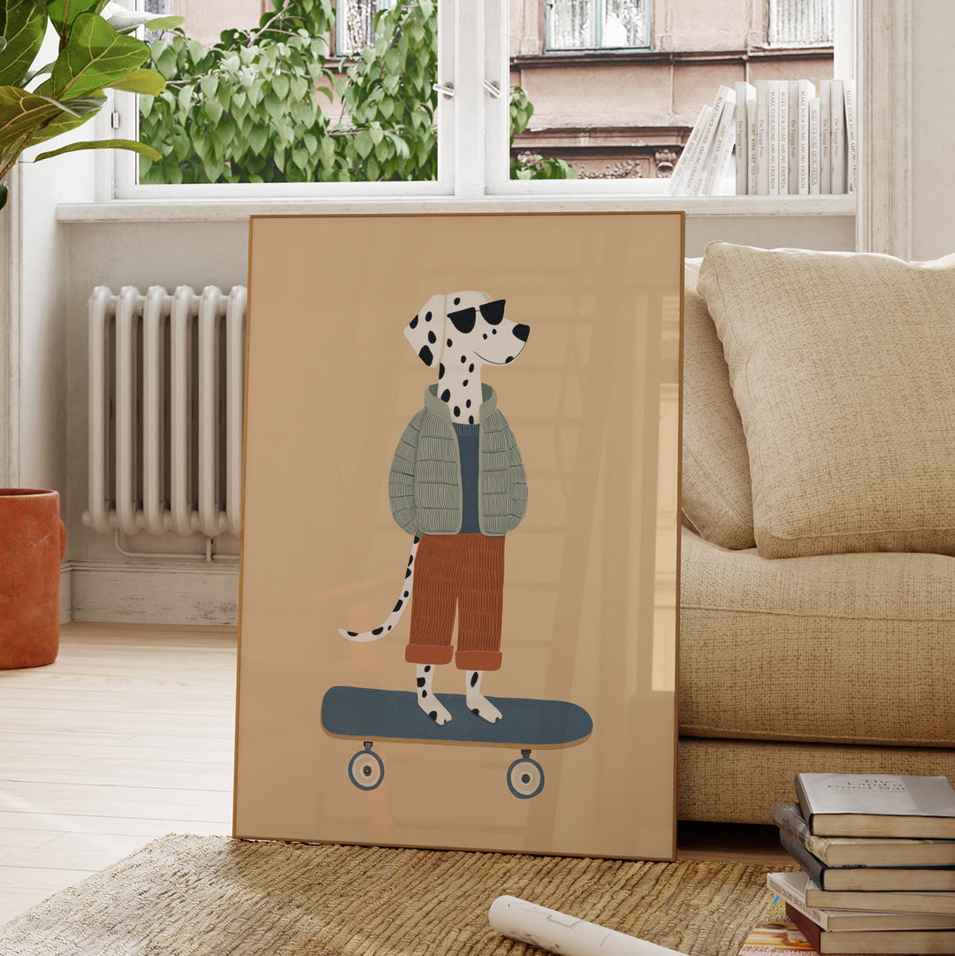 Dalmatian on Skateboard Print | Cool Dog Nursery Wall Art