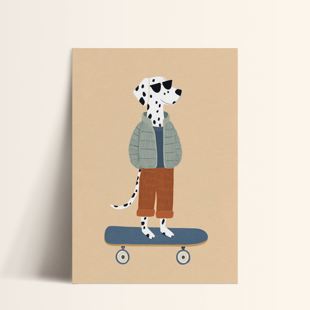 Dalmatian on Skateboard Print | Cool Dog Nursery Wall Art