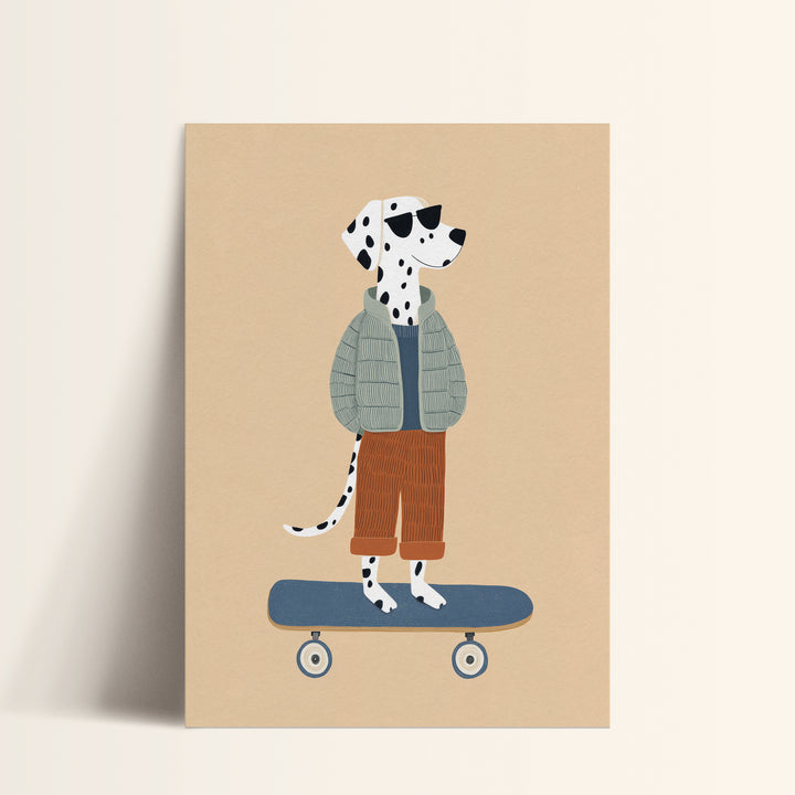 Dalmatian on Skateboard Print | Cool Dog Nursery Wall Art