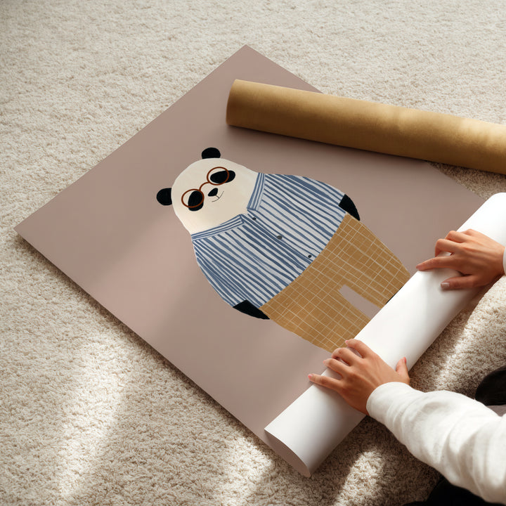 Panda in Stripes Print | Cute Animal Nursery Wall Art for Kids