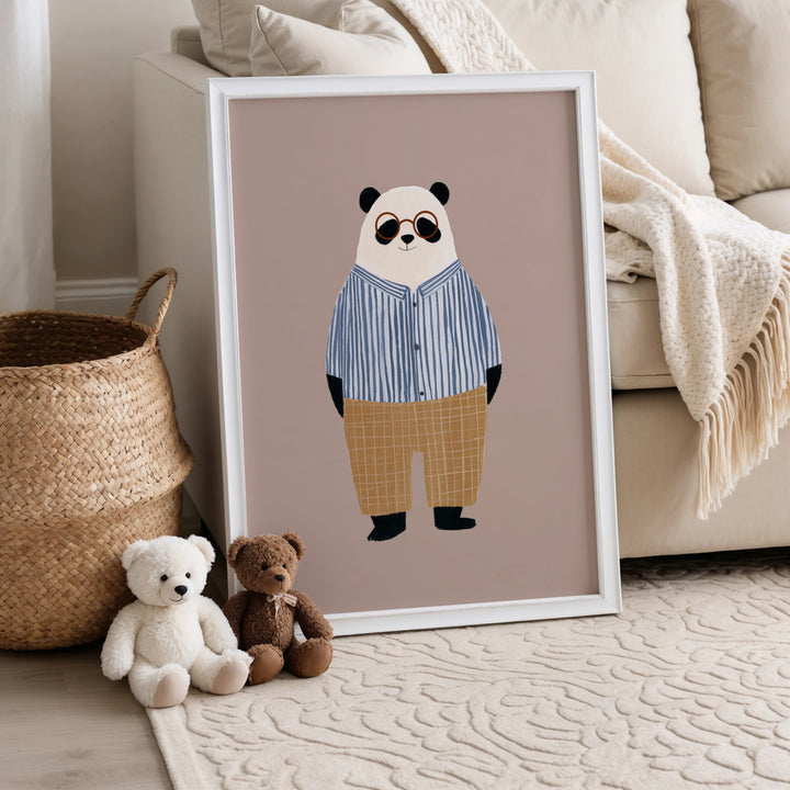 Panda in Stripes Print | Cute Animal Nursery Wall Art for Kids