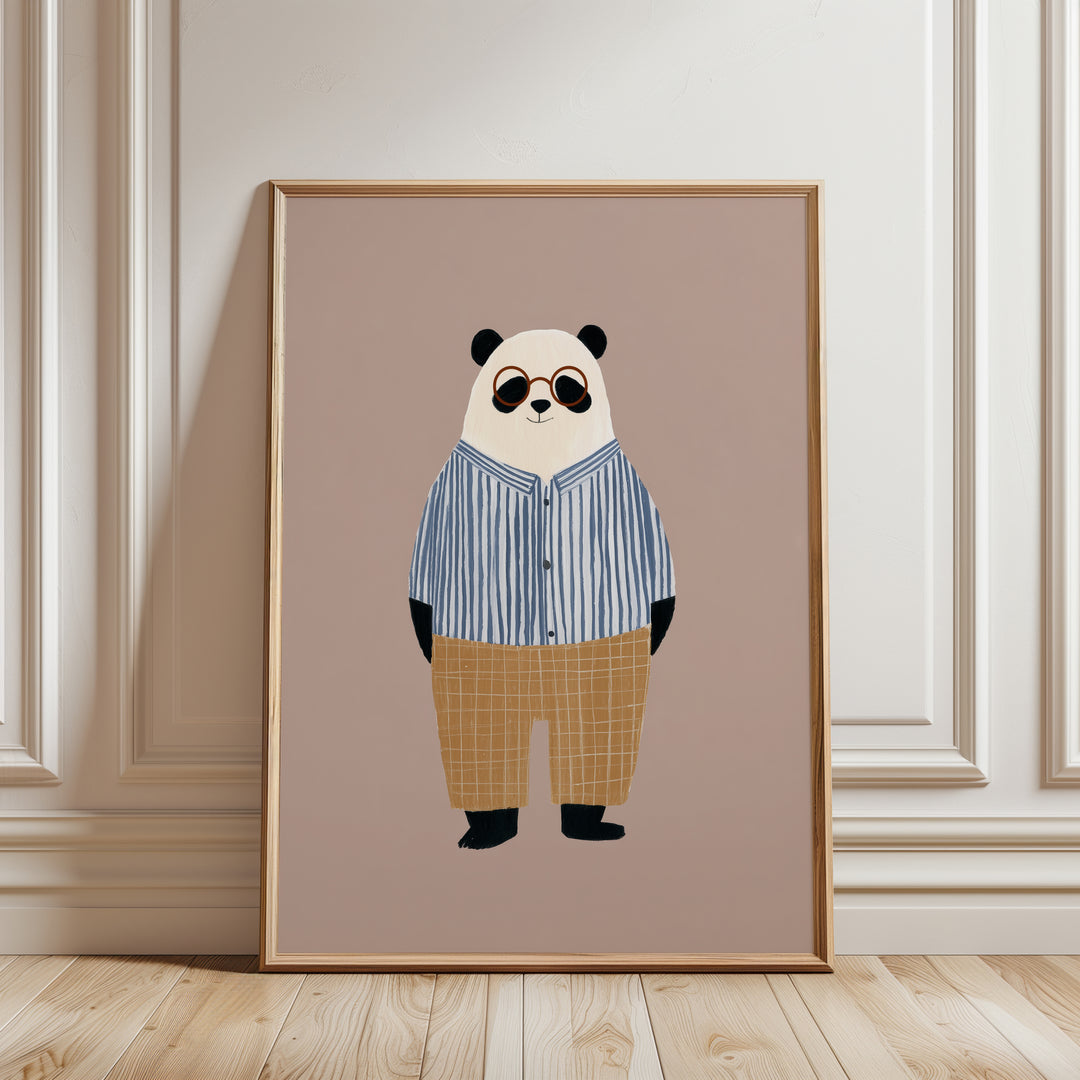 Panda in Stripes Print | Cute Animal Nursery Wall Art for Kids