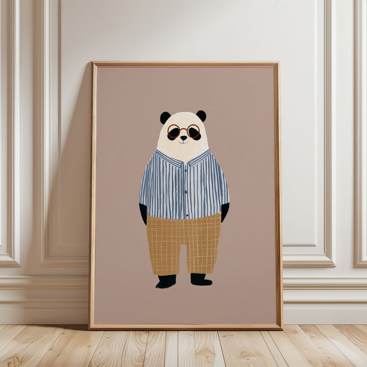 Panda in Stripes Print | Cute Animal Nursery Wall Art for Kids