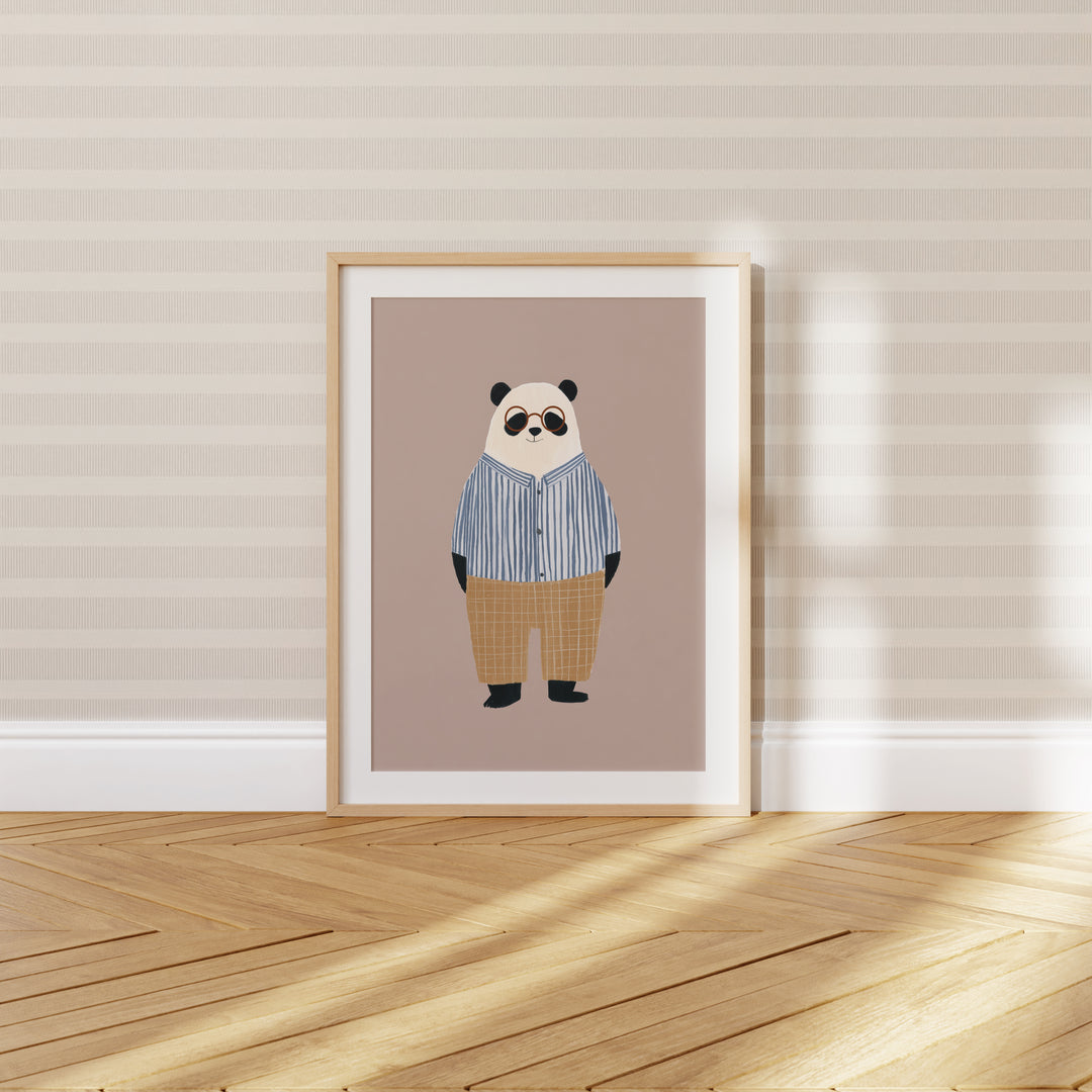 Panda in Stripes Print | Cute Animal Nursery Wall Art for Kids