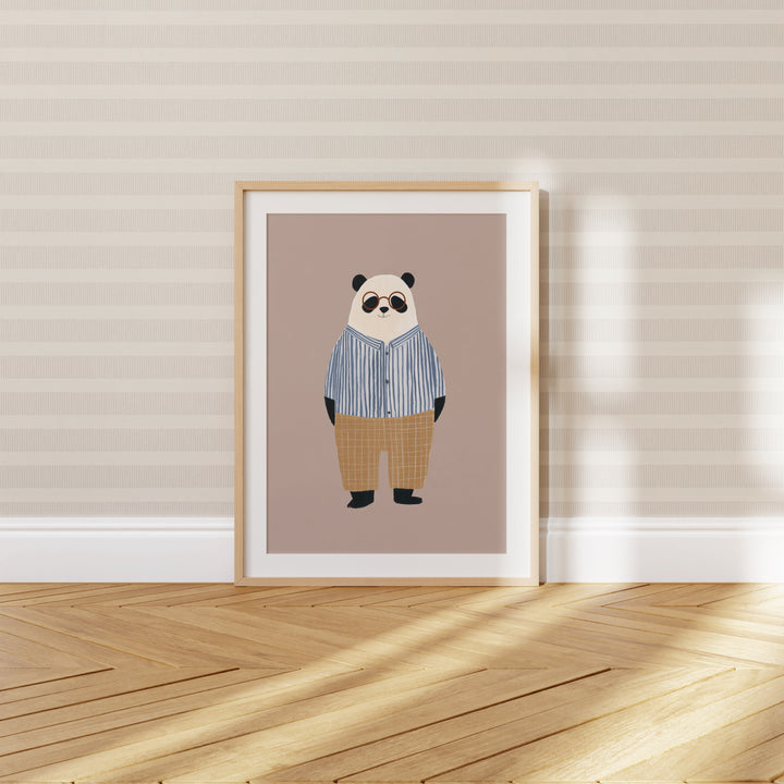 Panda in Stripes Print | Cute Animal Nursery Wall Art for Kids