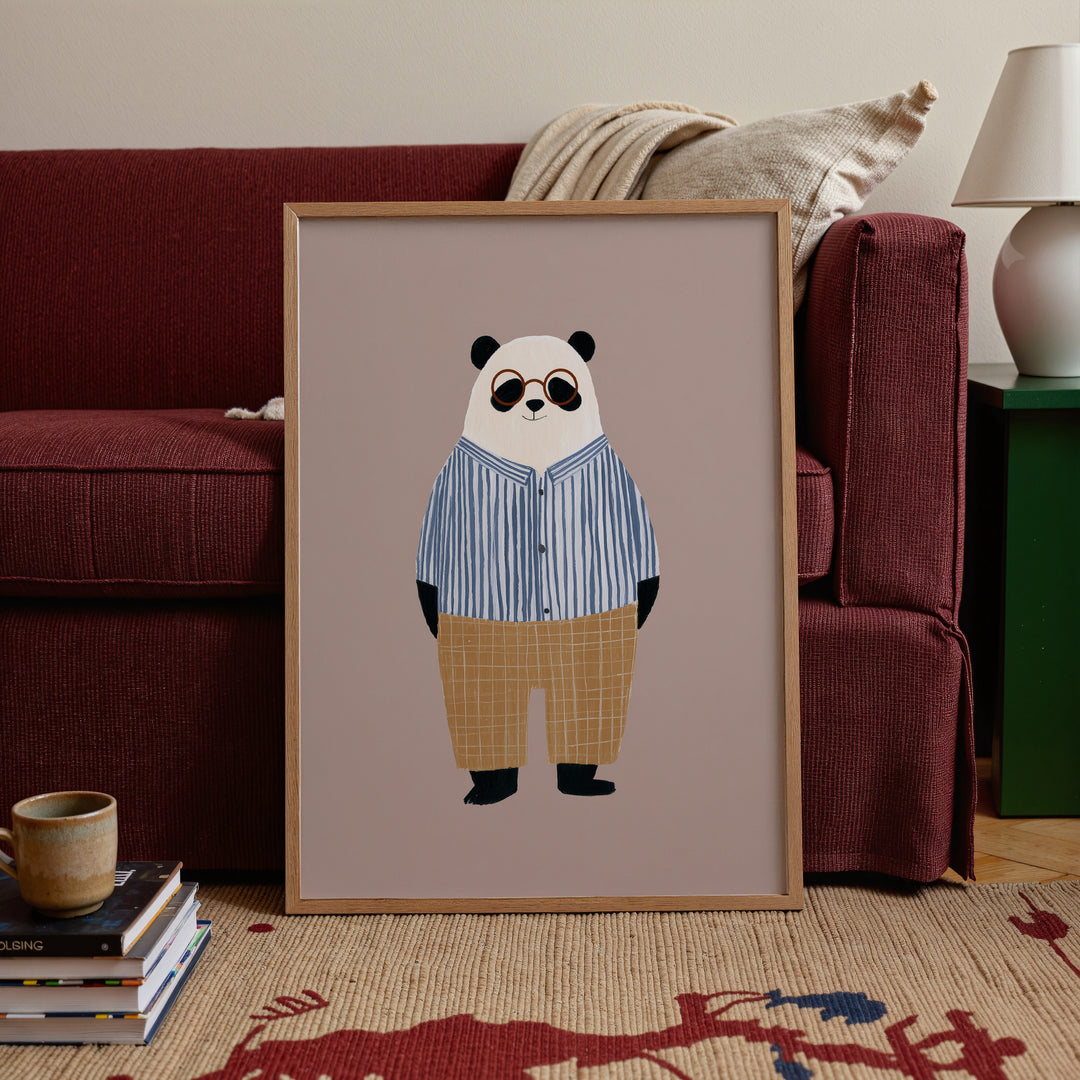 Panda in Stripes Print | Cute Animal Nursery Wall Art for Kids