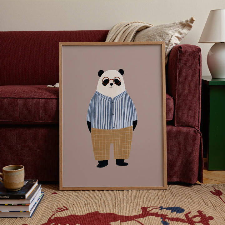 Panda in Stripes Print | Cute Animal Nursery Wall Art for Kids