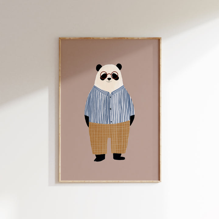 Panda in Stripes Print | Cute Animal Nursery Wall Art for Kids