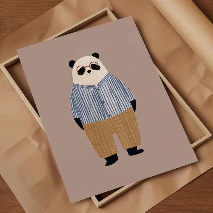 Panda in Stripes Print | Cute Animal Nursery Wall Art for Kids