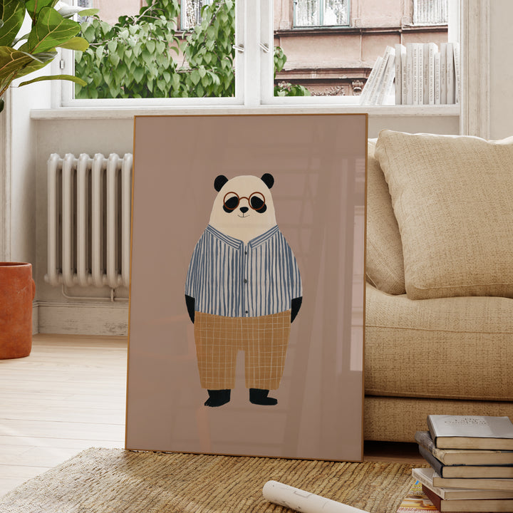 Panda in Stripes Print | Cute Animal Nursery Wall Art for Kids