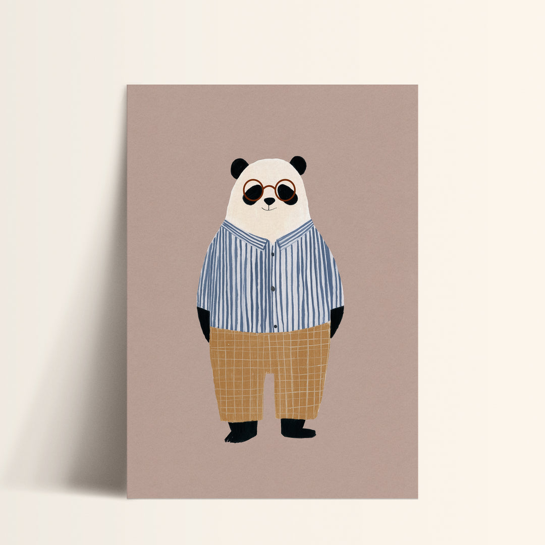 Panda in Stripes Print | Cute Animal Nursery Wall Art for Kids