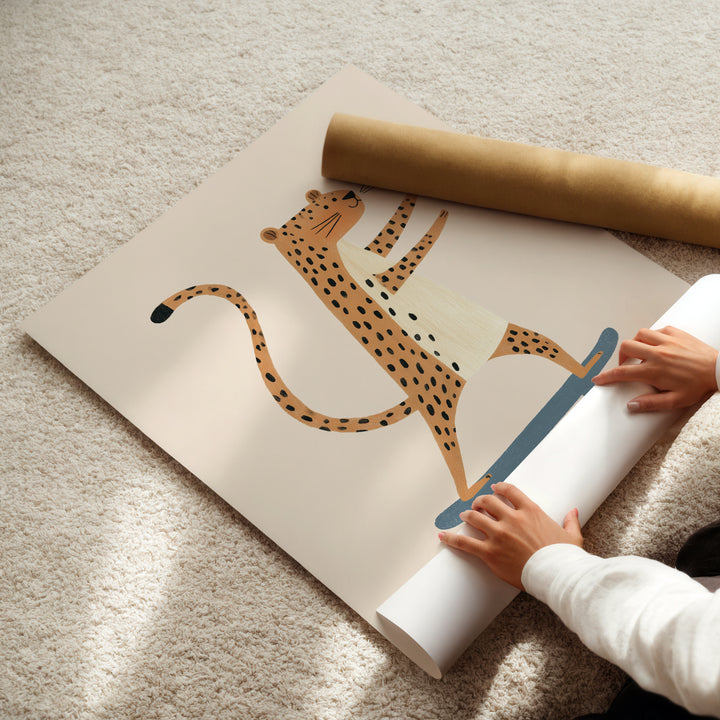 Cheetah on Skateboard Print | Cool Safari Animal Nursery Art