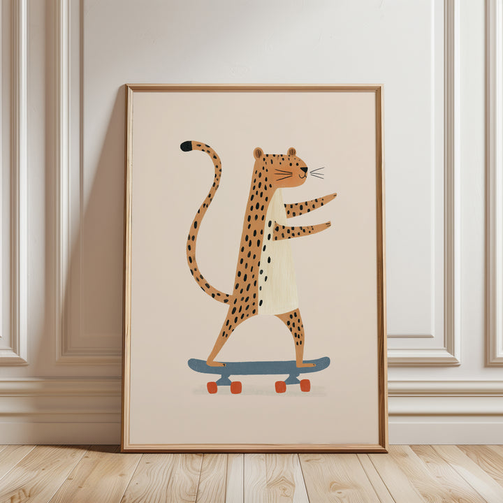 Cheetah on Skateboard Print | Cool Safari Animal Nursery Art