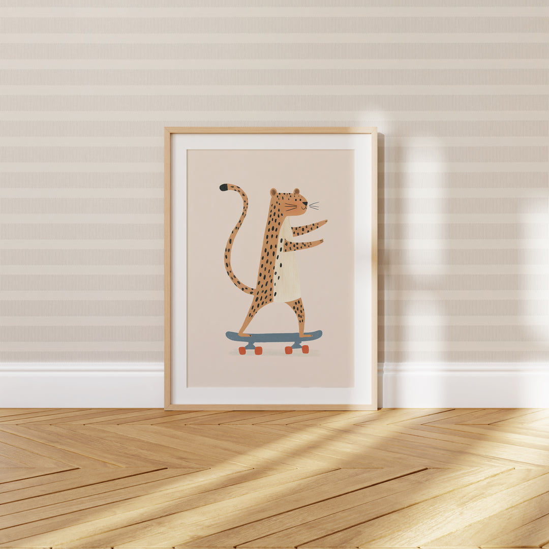 Cheetah on Skateboard Print | Cool Safari Animal Nursery Art