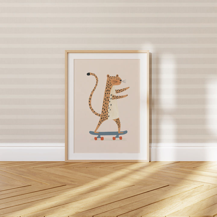 Cheetah on Skateboard Print | Cool Safari Animal Nursery Art