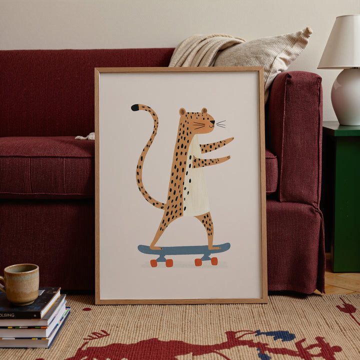 Cheetah on Skateboard Print | Cool Safari Animal Nursery Art