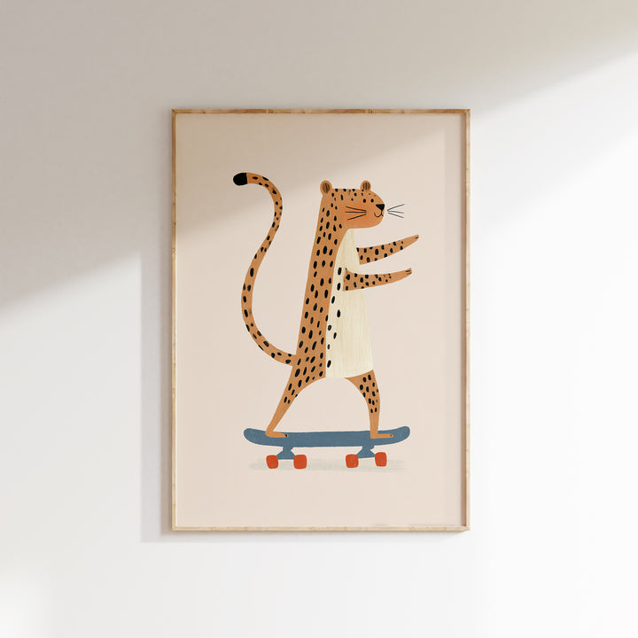 Cheetah on Skateboard Print | Cool Safari Animal Nursery Art