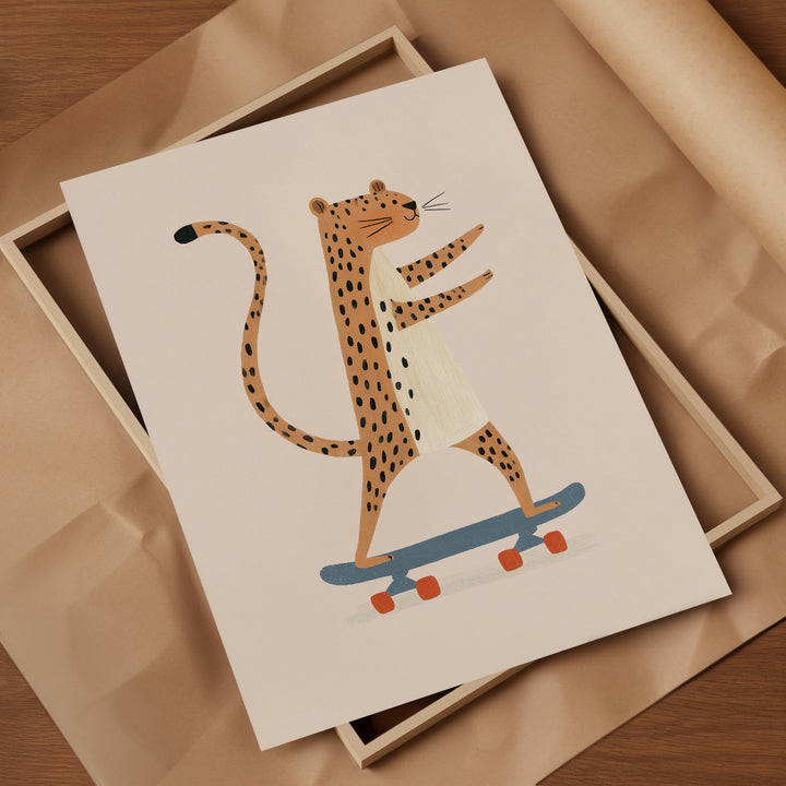 Cheetah on Skateboard Print | Cool Safari Animal Nursery Art