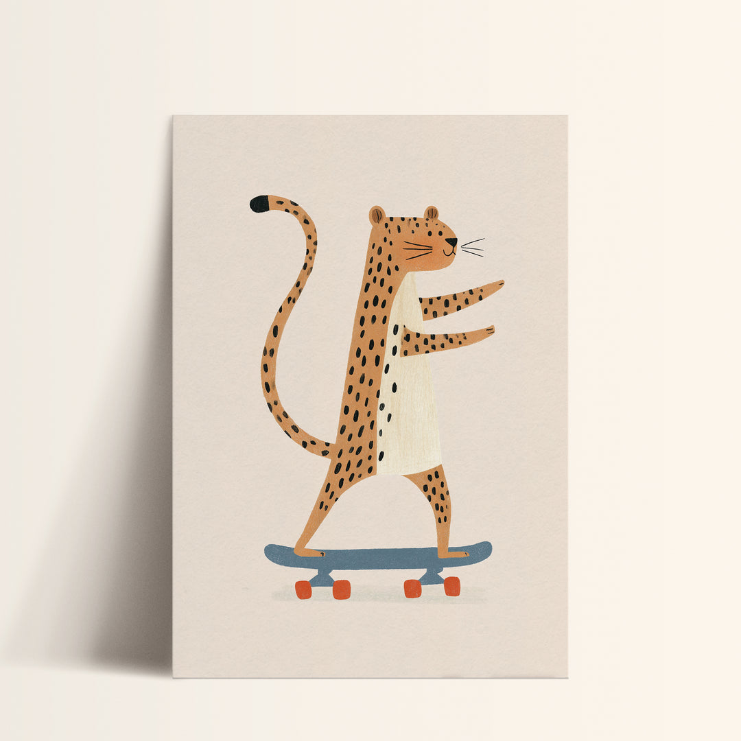 Cheetah on Skateboard Print | Cool Safari Animal Nursery Art